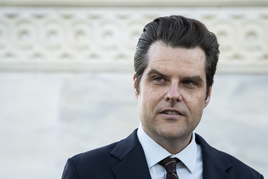 Representative Matt Gaetz (R-FL) speaks to media outside the U.S. Capitol, in Washington, D.C., on Tuesday, June 11, 2024. (Graeme Sloan/Sipa USA)(Sipa via AP Images)