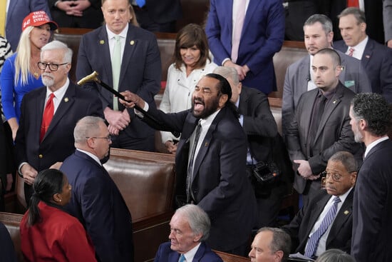 Rep. Al Green, D-Texas, disrupts President Donald Trump's address to a joint session of Congress at the Capitol in Washington, Tuesday, March 4, 2025, and is escorted out. (AP Photo/J. Scott Applewhite)