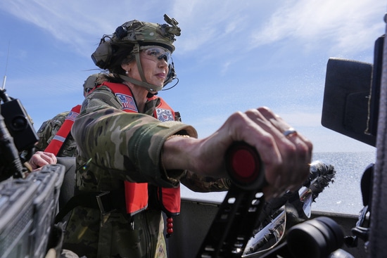Homeland Security Secretary Kristi Noem pilots a U.S. Coast Guard Response Boat Small with the Maritime Security Response Team, Sunday, March 16, 2025, in San Diego. (AP Photo/Alex Brandon) Homeland Security Secretary Kristi Noem pilots a U.S. Coast Guard Response Boat Small with the Maritime Security Response Team, Sunday, March 16, 2025, in San Diego. (AP Photo/Alex Brandon)