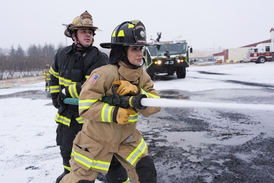 Homeland Security Secretary Kristi Noem, right, participates in a firefighting drill with a training helicopter during a tour of U.S. Coast Guard Air Station Kodiak, Monday, March 17, 2025, in Kodiak, Alaska. (AP Photo/Alex Brandon) Homeland Security Secretary Kristi Noem, right, participates in a firefighting drill with a training helicopter during a tour of U.S. Coast Guard Air Station Kodiak, Monday, March 17, 2025, in Kodiak, Alaska. (AP Photo/Alex Brandon)
