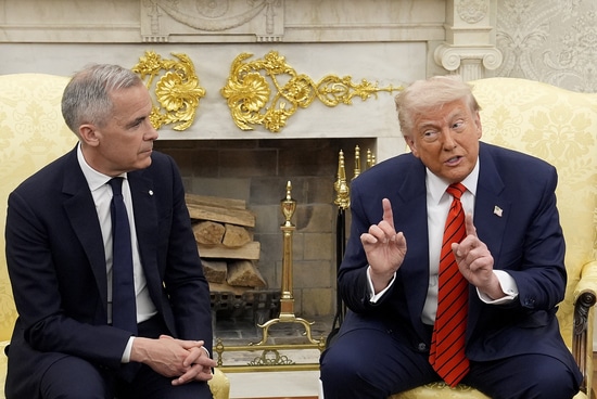 Prime Minister Mark Carney and U.S. President Donald Trump engage in a meeting at the White House in Washington, D.C., Tuesday, May 6, 2025. (Adrian Wyld /The Canadian Press via AP) Prime Minister Mark Carney and U.S. President Donald Trump engage in a meeting at the White House in Washington, D.C., Tuesday, May 6, 2025. (Adrian Wyld /The Canadian Press via AP)