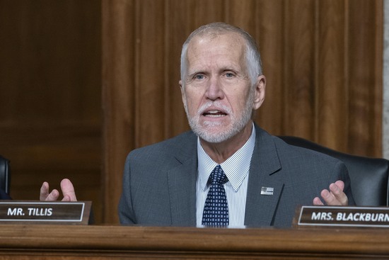 FILE - Sen. Thom Tillis, R-N.C., questions Robert F. Kennedy Jr., President Donald Trump's choice to be the Secretary of Health and Human Services, as he testifies before the Senate Finance Committee during his confirmation hearing, at the Capitol in Washington, Wednesday, Jan. 29, 2025. (AP Photo/Jose Luis Magana, file) FILE - Sen. Thom Tillis, R-N.C., questions Robert F. Kennedy Jr., President Donald Trump's choice to be the Secretary of Health and Human Services, as he testifies before the Senate Finance Committee during his confirmation hearing, at the Capitol in Washington, Wednesday, Jan. 29, 2025. (AP Photo/Jose Luis Magana, file)