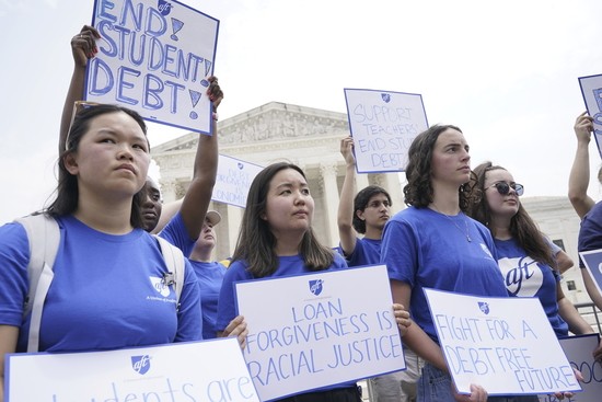 FILE - People demonstrate outside the Supreme Court, Friday, June 30, 2023, in Washington. Two conservative groups are asking a federal court to block the Biden administration’s plan to cancel $39 billion in student loans for more than 800,000 borrowers. (AP Photo/Jacquelyn Martin, File) FILE - People demonstrate outside the Supreme Court, Friday, June 30, 2023, in Washington. Two conservative groups are asking a federal court to block the Biden administration’s plan to cancel $39 billion in student loans for more than 800,000 borrowers. (AP Photo/Jacquelyn Martin, File)