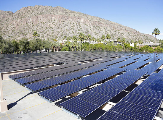 IMAGE DISTRIBUTED FOR NRG RENEW - A solar array now sits atop a parking structure at The Phoenician in Scottsdale, Ariz., on Jan. 14, 2015. The project is the first of several planned as a result of a partnership between Starwood Hotels & Resorts Worldwide, Inc. and NRG Energy and was unveiled on Jan. 14, 2015. The project will feature 2,000 photovoltaic solar panels totaling nearly 600 kilowatts. (Photo by Rick Scuteri/Invision for NRG Renew/AP Images) IMAGE DISTRIBUTED FOR NRG RENEW - A solar array now sits atop a parking structure at The Phoenician in Scottsdale, Ariz., on Jan. 14, 2015. The project is the first of several planned as a result of a partnership between Starwood Hotels & Resorts Worldwide, Inc. and NRG Energy and was unveiled on Jan. 14, 2015. The project will feature 2,000 photovoltaic solar panels totaling nearly 600 kilowatts. (Photo by Rick Scuteri/Invision for NRG Renew/AP Images)