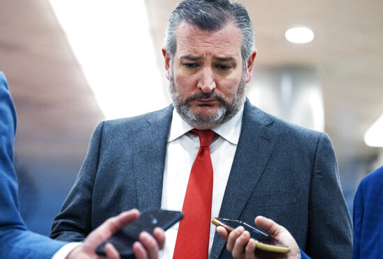 UNITED STATES - MARCH 16: Sen. Ted Cruz, R-Texas, is seen in the U.S. Capitol on Wednesday, March 16, 2022. (Tom Williams/CQ Roll Call via AP Images)