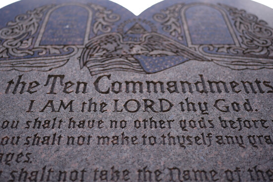 A granite Ten Commandments monument stands on the ground of the Texas Capitol, Thursday, May 29, 2025, in Austin, Texas. (AP Photo/Eric Gay)