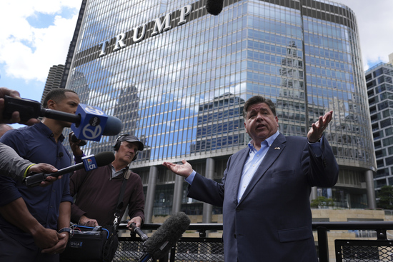 Illinois Governor JB Pritzker speaks at a news conference in a Chicago water taxi Monday, Aug. 25, 2025, in Chicago. (AP Photo/Nam Y. Huh) Illinois Governor JB Pritzker speaks at a news conference in a Chicago water taxi Monday, Aug. 25, 2025, in Chicago. (AP Photo/Nam Y. Huh)